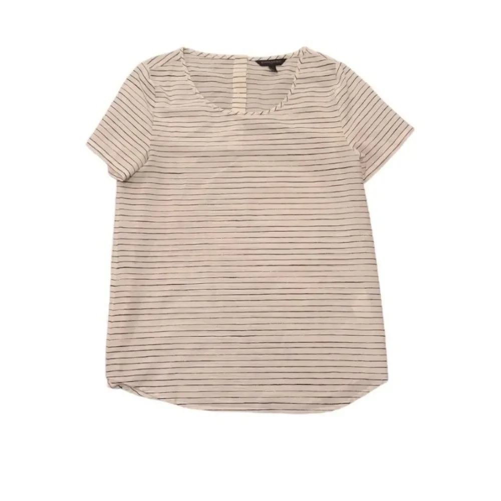 Banana Republic White Striped Minimalist Blouse Coastal Chic XS Relaxed Sailor
